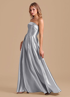 Azazie Lucienne Brautjungfernkleider A-Linie Plissee Metallischer Satin Kleid Silber image6