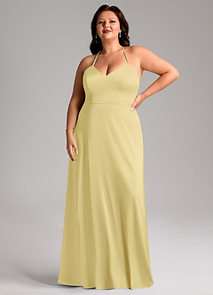 Azazie Mei Bridesmaid Dresses Lemon Sorbet A-Line V-Neck Stretch Satin Dress image7