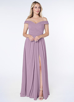 Azazie Audrianna Jurken voor bruidsmeisjes Converteerbaar Jurk van Chiffon met A-Lijn Off-the-shoulder verzameld Blauweregen image1