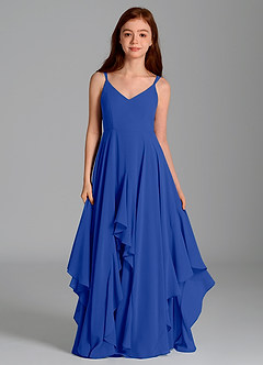 Azazie Karan Junior Abito A-Line in Chiffon Blu Reale image4