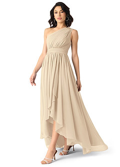 Azazie Mathilda Bridesmaid Dresses Champagne A-Line One Shoulder Chiffon Dress image3