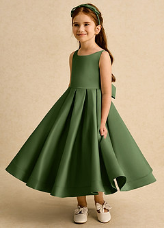 Azazie Babs Flower Girl Dresses Olive Ball-Gown Pleated Matte Satin Dress image5