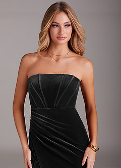 Azazie Larisa Probar vestidos en casa Vestido de Negro de terciopelo de Corte Recto Convertible con Sin tirantes image9