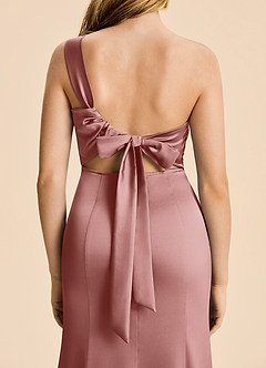 Azazie Ren Junior Robe Trapèze en Satin extensible Plissé Rose Poussiéreuse image6