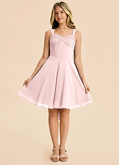 Azazie Arie Junior Blushing Pink A-Line Ruched Chiffon Dress image6