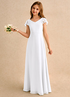 Azazie Nari Junior Formal vestidos de niña de las flores Vestido de Blanco de Gasa de Corte en A con Con mangas image1