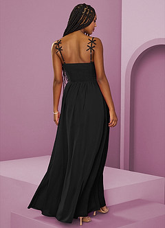 Barbie ♥ Azazie Robes de demoiselle d'honneur Robe Trapèze en Mousseline de soie Plissée Noir image6