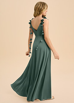 Azazie Gumdrop Junior Sea Moss Empire Pleated Stretch Satin Dress image1