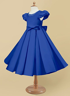 Azazie Jewel vestidos de niña de las flores Vestido de Azul Real de Satin Mate de Princesa con Plisado image6