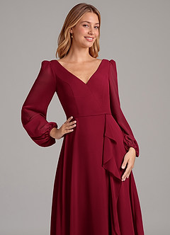 Azazie Simone Brautjungfernkleider A-Linie Langarm Chiffon Kleid Burgunderrot image7
