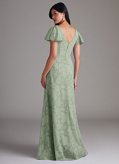 Azazie Soren Bridesmaid Dresses Agave A-Line Pleated Floral Burnout Dress image3