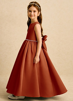 Azazie Daisies Flower Girl Dresses Paprika Ball-Gown Bow Matte Satin Dress image4
