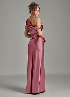 Azazie Emerson Bridesmaid Dresses Desert Rose Mermaid Off the Shoulder Metallic Satin Dress image6