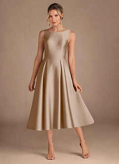 Azazie Fulton Mère de la mariée Robes Robe Trapèze en Satin extensible Plissée Taupe image1
