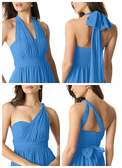 Azazie Olani Bridesmaid Dresses Blue Jay A-Line Off the Shoulder Chiffon Convertible Dress image2