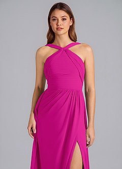 Azazie Mianna Jurken voor bruidsmeisjes Jurk van Chiffon met A-Lijn Geplooid Fuchsia image6