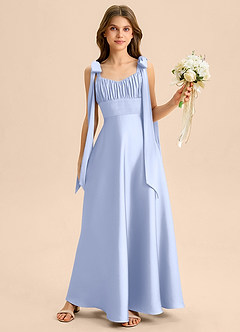Azazie Halley Junior Ice A-Line Bow Stretch Satin Dress image1