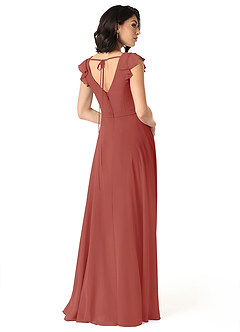 Azazie Claudine Bridesmaid Dresses Terracotta A-Line Flutter Sleeve Chiffon Dress image5