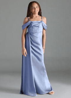 Azazie Amyra Junior Ice Sheath Off the Shoulder Stretch Satin Dress image3