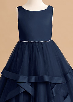 Azazie Posy Blumenmädchenkleider A-Linie Mit Perlen Tüll Kleid Dunkelmarine image5