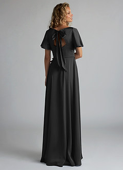 Azazie Kimber Bridesmaid Dresses Black A-Line Ruched Stretch Satin Dress image2