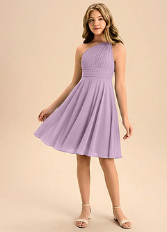 Azazie Charlize Junior Linia A Pofałdowany Szyfon Mini Młodsza druhna Sukienka image1