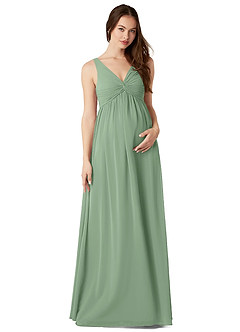 Azazie Yetta Maternity Bridesmaid Dresses A-Line V-Neck Gathered Chiffon Floor-Length Dress image1
