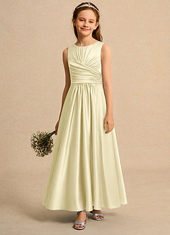 Azazie Ducky Girls Formal Flower Girl Dresses Lemon Sorbet A-Line Pleated Stretch Satin Dress image4