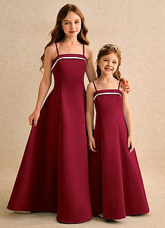 Azazie Izel Junior Formal Abiti da Ragazza di Fiori Abito A-Line in Raso Opaco Plissettato Avorio Borgogna image2