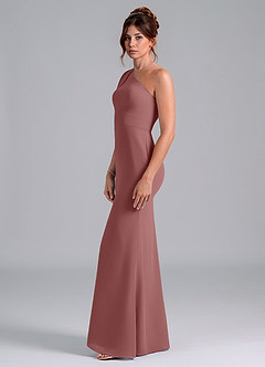 Azazie Rinna Bridesmaid Dresses Desert Rose Mermaid One Shoulder Chiffon Dress image4