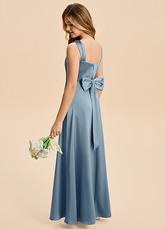 Azazie Kiki Junior Robe Trapèze en Satin extensible Nœud Bleu Poussiéreux image6