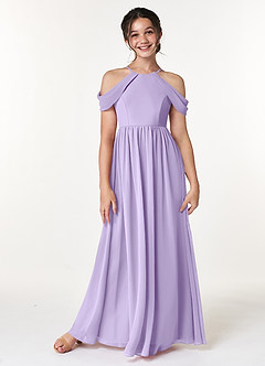 Azazie Seneca Junior Robe Trapèze en Mousseline de soie Épaule décolletée Lilas image1