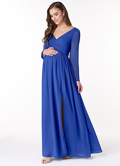 Azazie Teton Vestidos de dama de honra para maternidade Vestir Linha A Manga comprida Comprimento do chão Chiffon image3