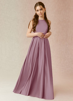 Azazie Arianthe Junior Vintage Mauve A-Line with Pockets Matte Satin Dress image1