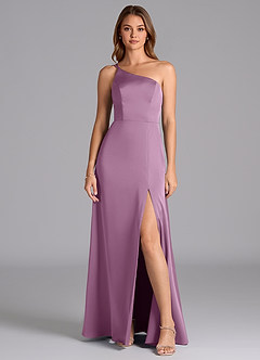 Azazie Trina Robes de demoiselle d'honneur Robe Trapèze en Satin extensible Ue épaule Glycine image3