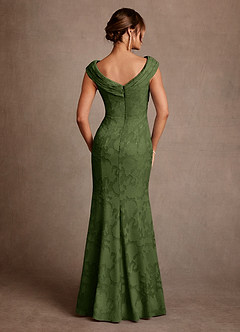 Azazie Aberdeen Mother of the Bride Dresses Olive Sheath Pleated Floral Burnout Dress image2