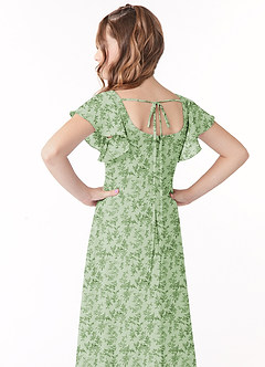Azazie Bondi Junior Green Fern Floral A-Line Bow Chiffon Dress image3