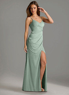 Azazie Maci Bridesmaid Dresses Agave Sheath Pleated Mesh Dress image3