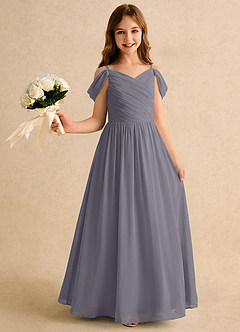 Azazie Chelo Girls Formal Blomsterpigekjoler En streg Plisseret Chiffon Gulv-længde Kjole image1