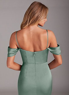 Azazie Saige Vestidos de damas de honor Vestido de Salvia Plateada de Satén Elástico de Corte Recto con Vestidos sin tirantes image8