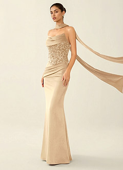 Melisande Champagne Sparkly Corset Lace Up Back Mermaid Prom Dress image6