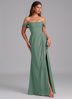 Azazie Johana Bridesmaid Dresses Eucalyptus Mermaid Off the Shoulder Chiffon Convertible Dress image6