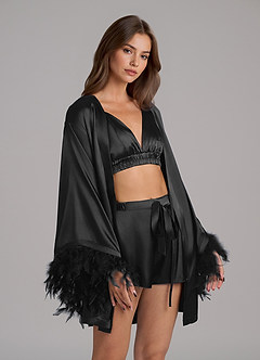 front 3-teiliges Loungewear-Set aus Satin mit Federärmeln