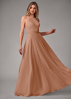 Azazie Amalia Brautjungfernkleider A-Linie Plissee Chiffon Kleid Champagner Rosa image4