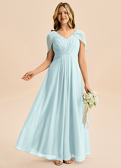 Azazie Emma Junior Robe Trapèze en Mousseline de soie Plissée Verre De Mer image5