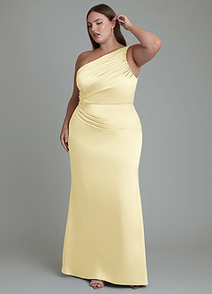 Azazie Akilah Bridesmaid Dresses Lemon Sorbet Mermaid One Shoulder Stretch Satin Dress image10