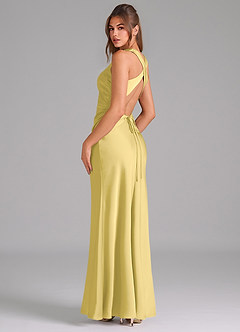 Azazie Evadne Brudtärnklänningar Klä av Tubklänning i Stretch Satin Plisserad Kanariefågel image5