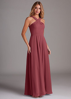 Azazie Dixie Bridesmaid Dresses Merlot A-Line Halter Pleated Chiffon Dress image4