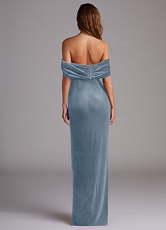 Azazie Shay Bridesmaid Dresses Dusty Blue Sheath Off the Shoulder Velvet Convertible Dress image3