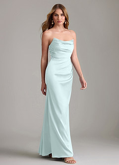 Azazie Lucille Bridesmaid Dresses Sea Glass Mermaid Strapless Stretch Satin Convertible Dress image4